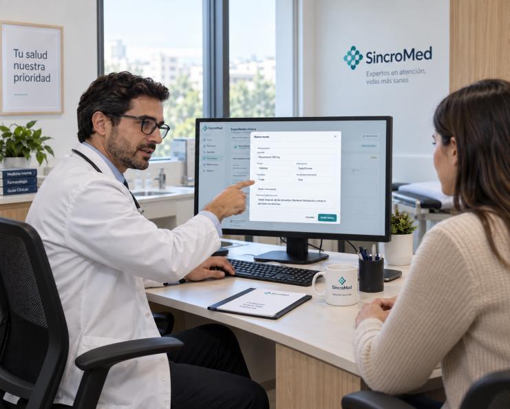 Profesional revisando información clínica con su paciente